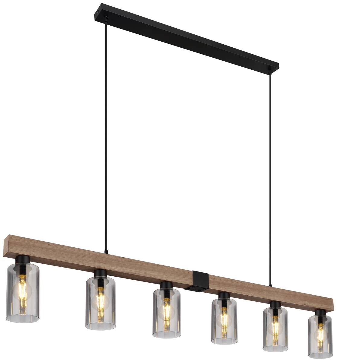 GLOBO Pendelleuchte Hadera 15465-6H schwarz Metall MDF Rauchglas B: ca. 140 cm E27 6 Brennstellen
