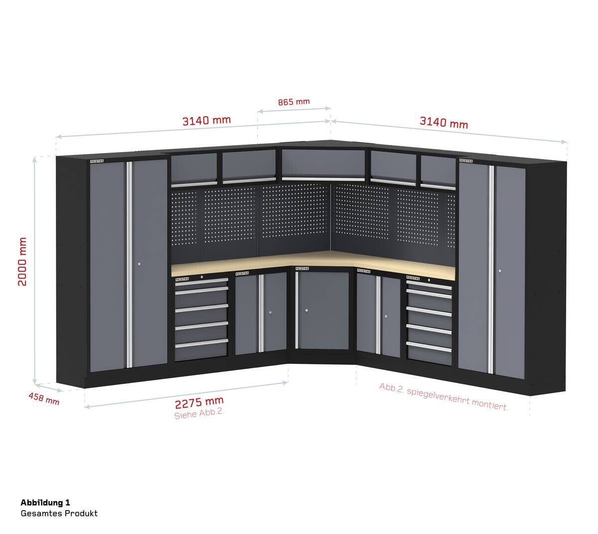 Werkstatteinrichtung Apollo schwarz B/H/L: ca. 628x200x46 cm