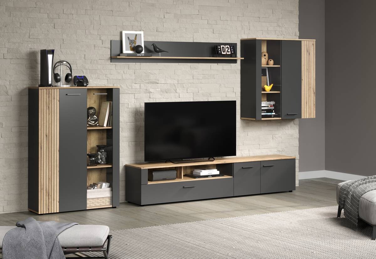 Vitrine Esteban anthrazit Eiche Evoke Coast Nachbildung B/H/T: ca. 90x132x34 cm