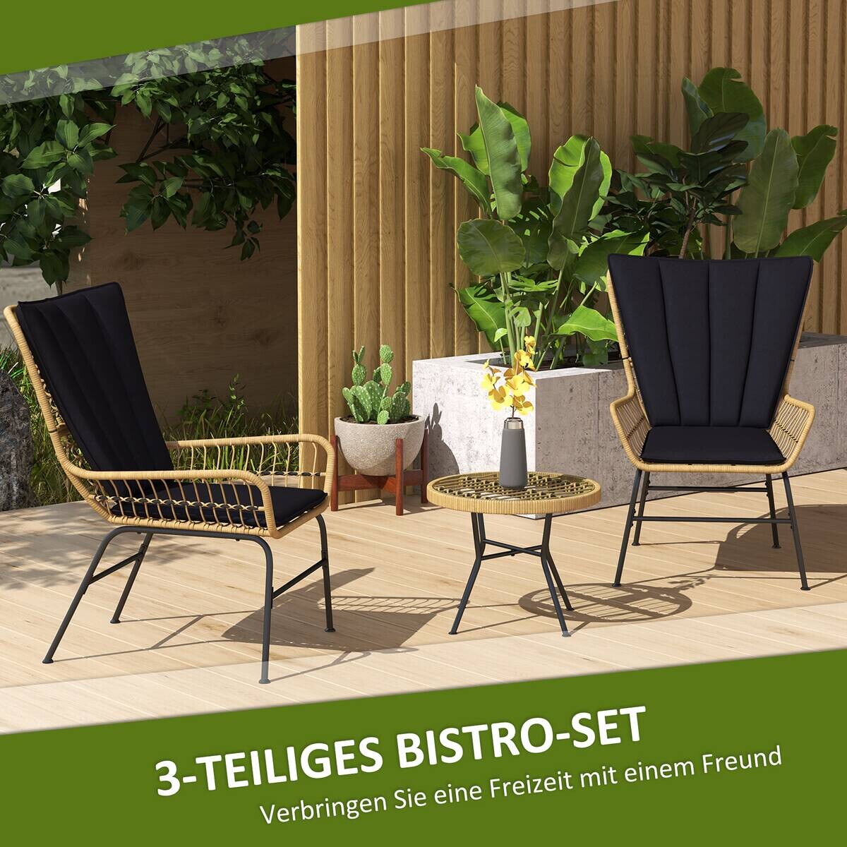 Outsunny Bistro-Set schwarz Polyrattan B/H/L: ca. 68x95x78 cm