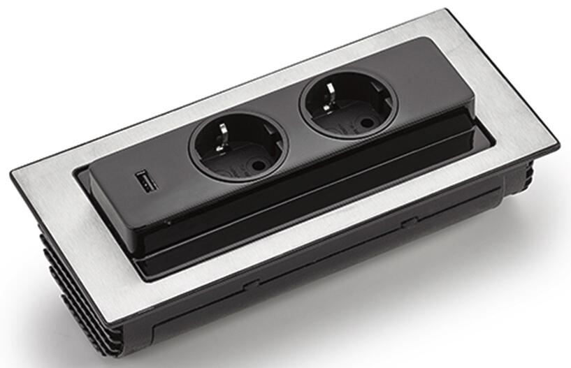 Naber Steckdosenelement Evoline BackFlip schwarz Kunststoff Edelstahl B/H/T: ca. 22,52x5,6x10,48 cm