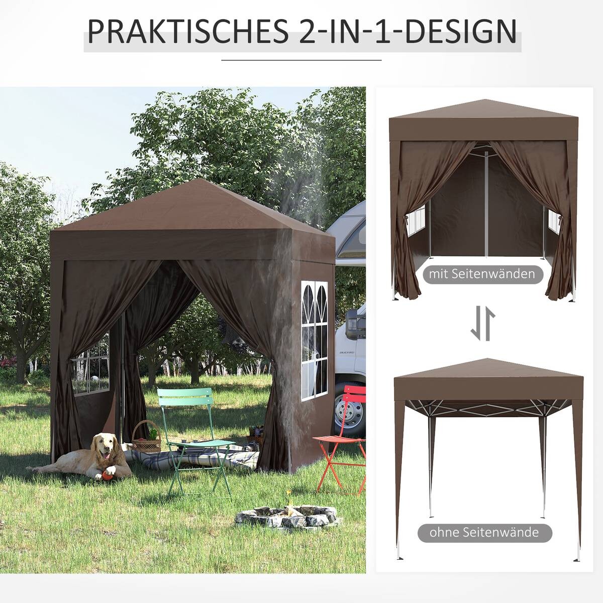 Outsunny Faltpavillon braun Stoff B/H/L: ca. 200x240x200 cm