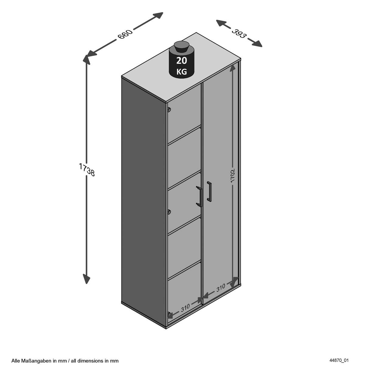 Aktenschrank  weiß B/H/T: ca. 66x175x39 cm