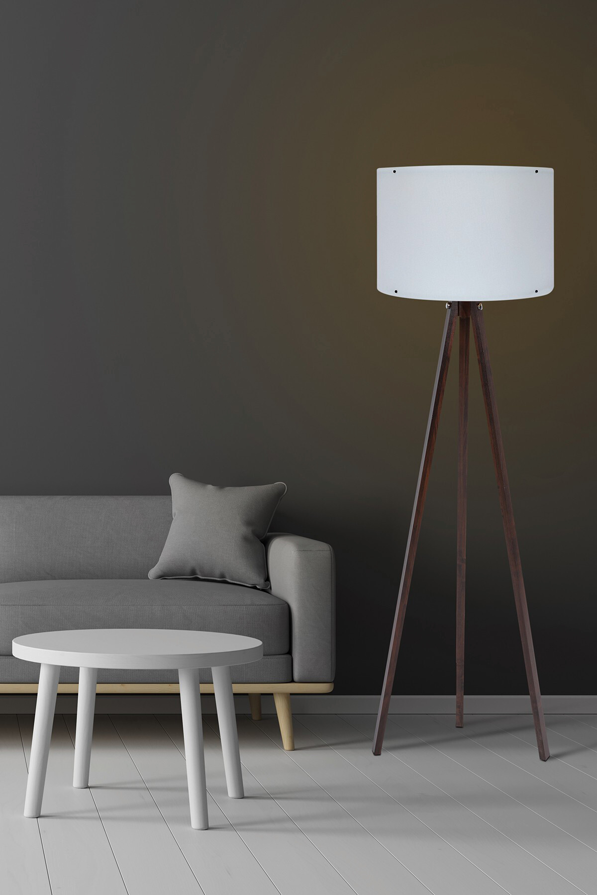 Opviq Stehleuchte weiß nussbaum MDF Polypropylen B/H/L: ca. 38x145x38 cm E27 1 Brennstellen