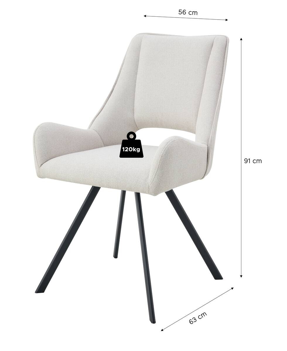 Stuhl HELEN, 2er Set creme Webstoff B/H/T: ca. 56x63x91 cm