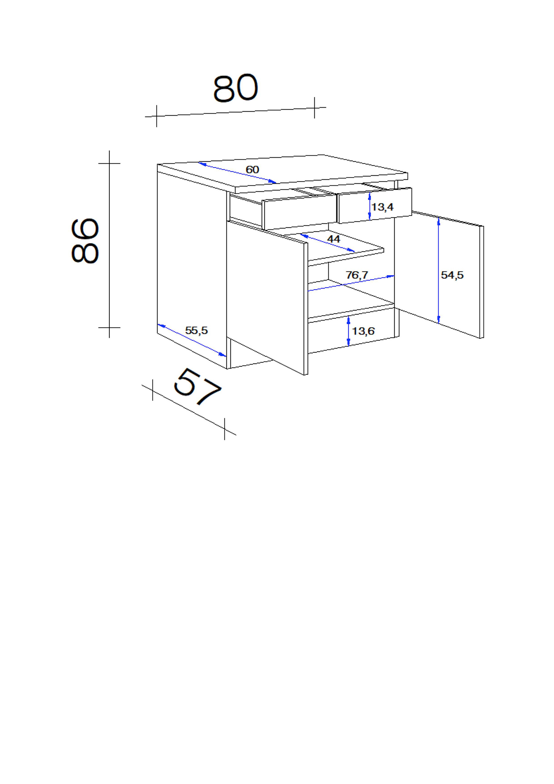 Unterschrank Valero weiß Hochglanz B/H/T: ca. 80x86x60 cm