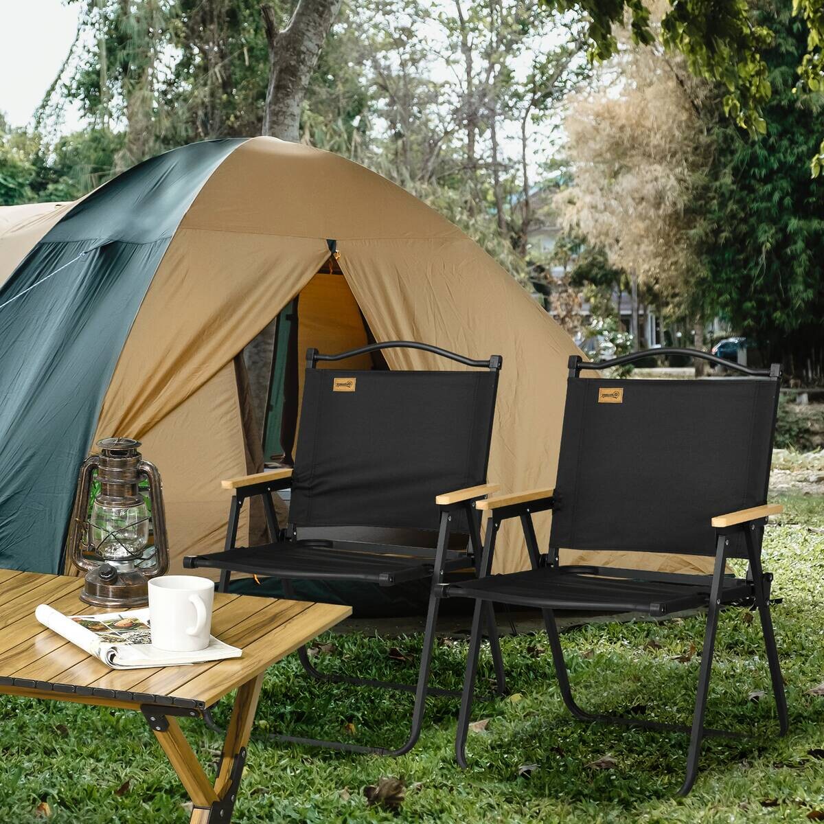 Outsunny Campingstuhl 2er Set schwarz Stahl B/H/L: ca. 59x78x54 cm