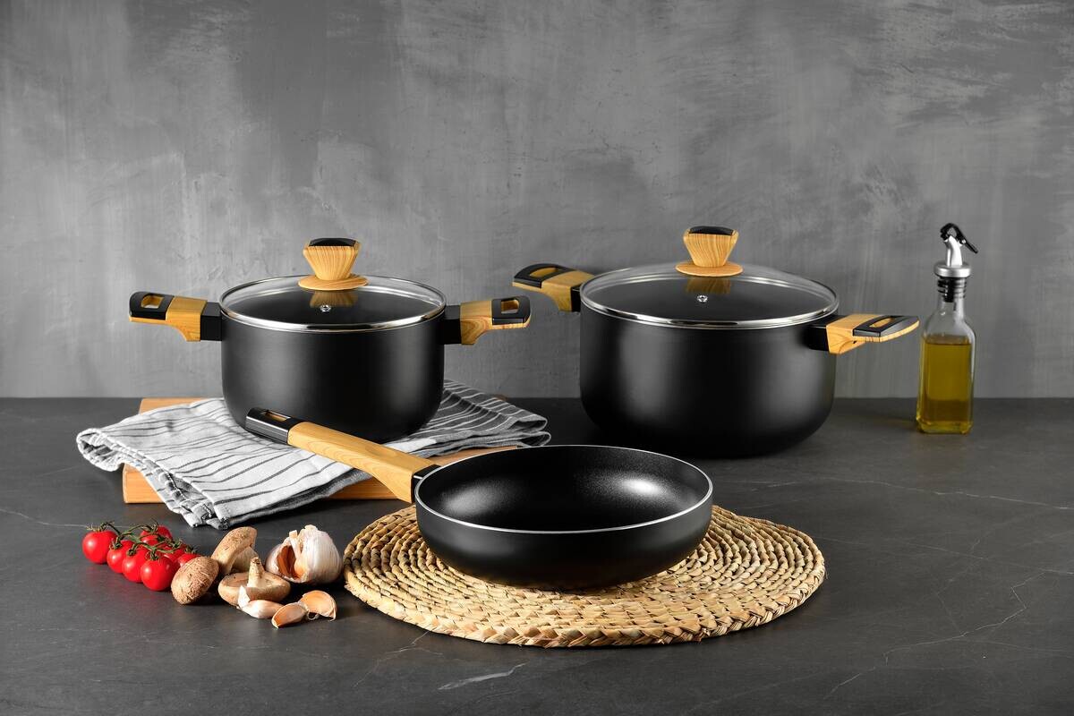 BERGNER Kochgeschirrset EARTH BLACK schwarz Aluminium 5 tlg.