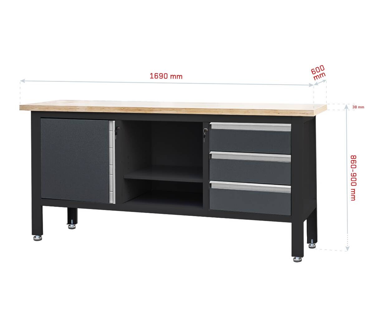 Feistos Werkbank Heros anthrazit Metall B/H/L: ca. 169x87x60 cm