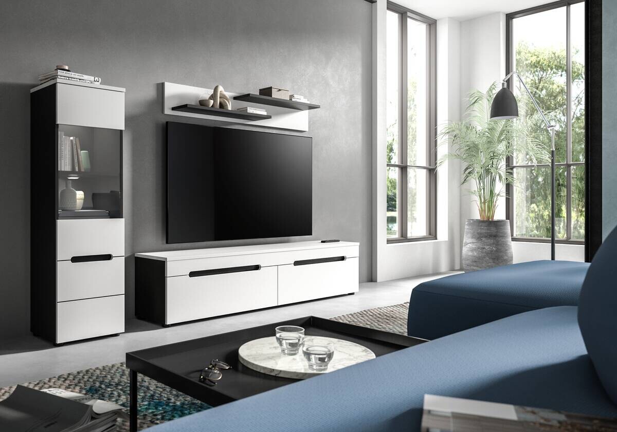 Wohnwand Canu basaltgrau weiß B/H/T: ca. 221x141x33 cm