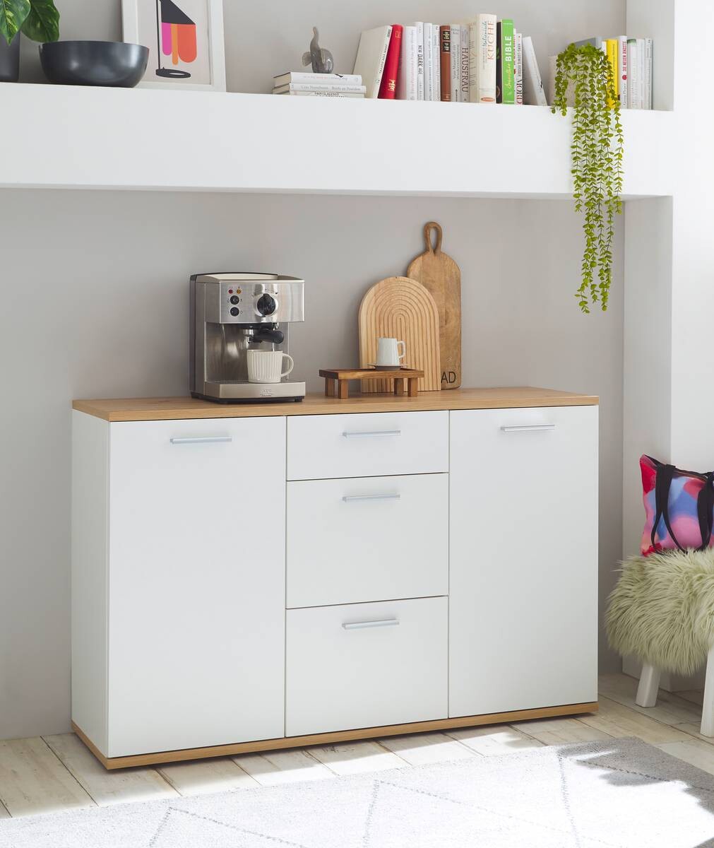 Kommode BC 1035 weiß Eiche Artisan Nachbildung B/H/T: ca. 135x86x38 cm