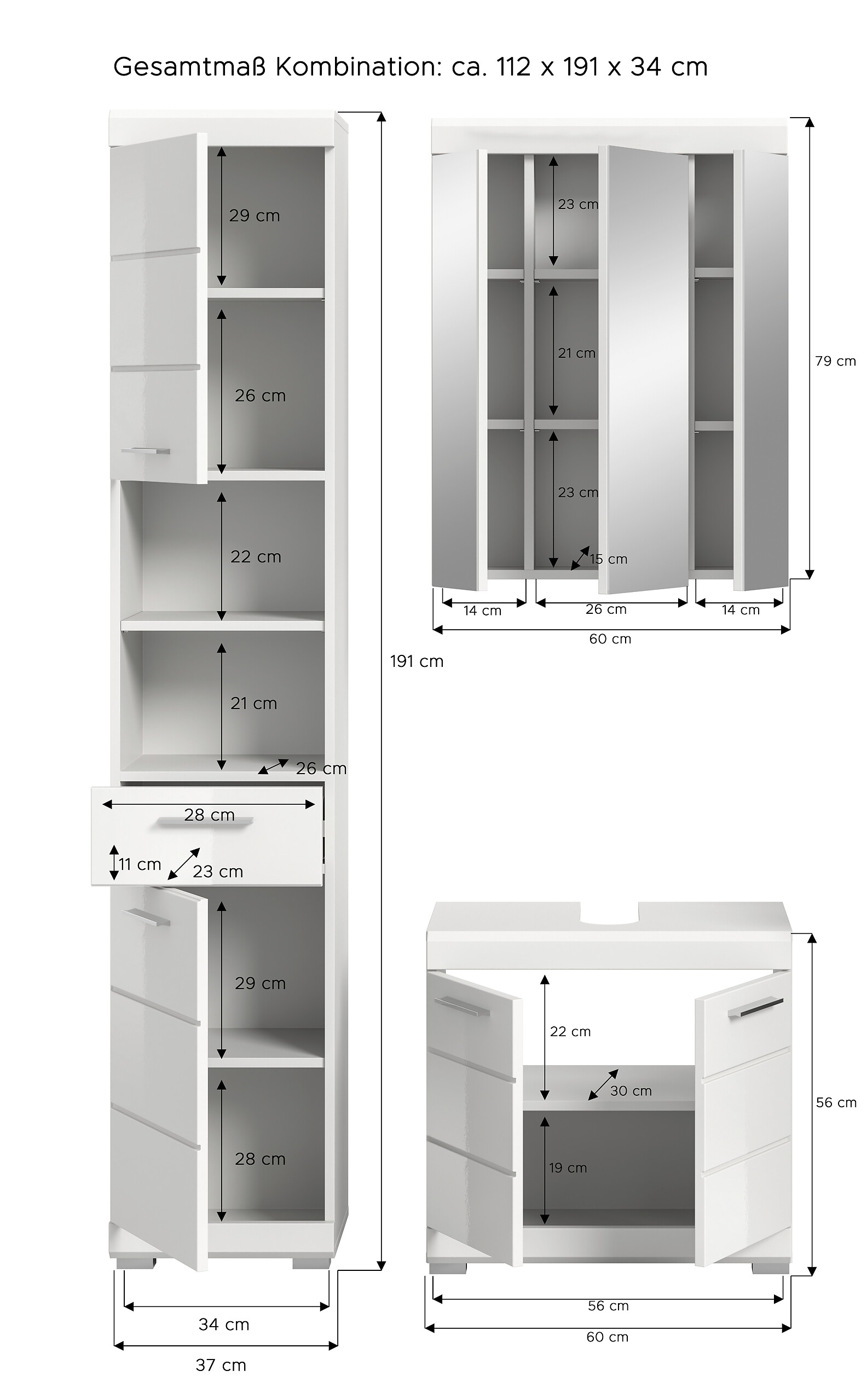 Badezimmer-Set Scout weiß weiß Hochglanz B/H/T: ca. 112x191x34 cm