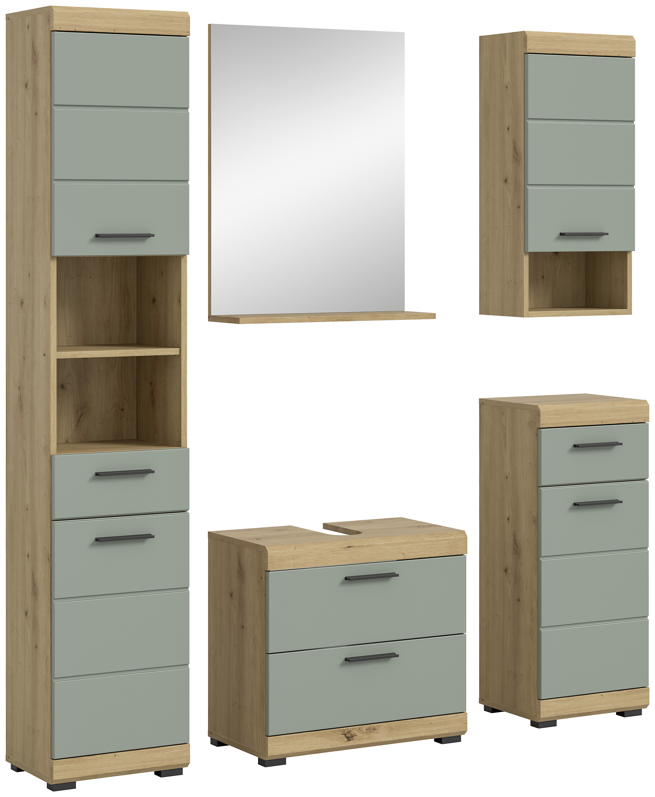 Badezimmer-Set Scout Eiche Artisan Nachbildung salbei Nachbildung B/H/T: ca. 164x191x37 cm Badezimmer-Set Scout Eiche Artisan Nachbildung salbei Nachbildung B/H/T: ca. 164x191x37 cm