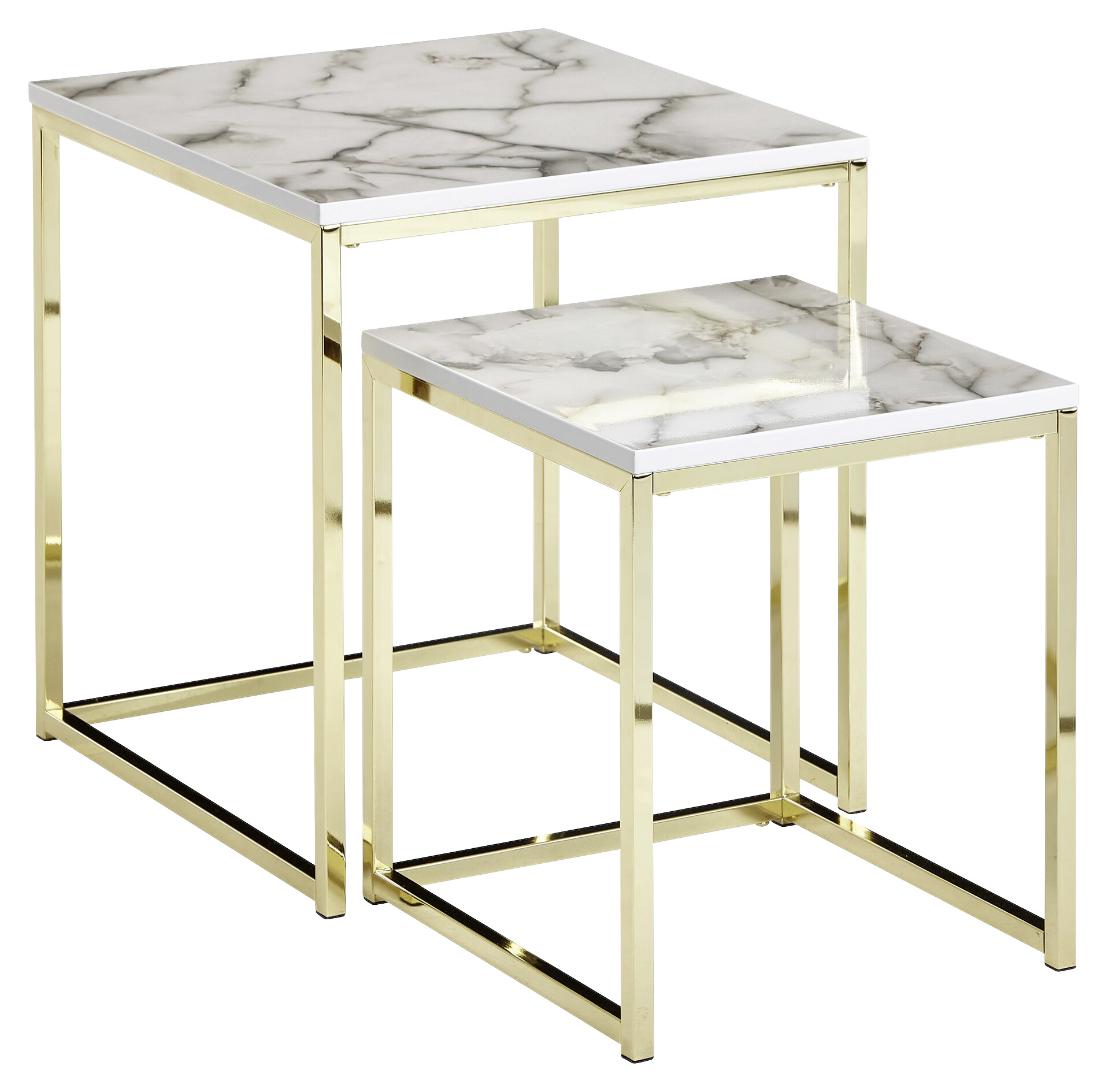 Wohnling Couchtisch 2er-Set. weiß Marmor gold MDF Stahl