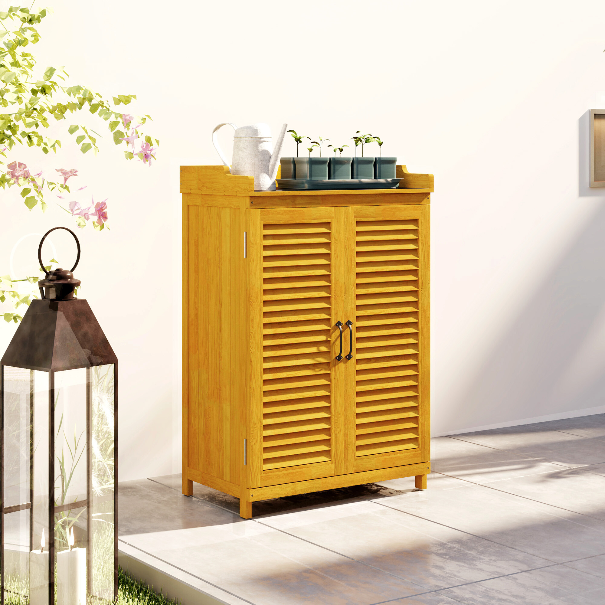 Outsunny Gartenschrank gelb Metall B/H/L: ca. 40x98,5x65,5 cm