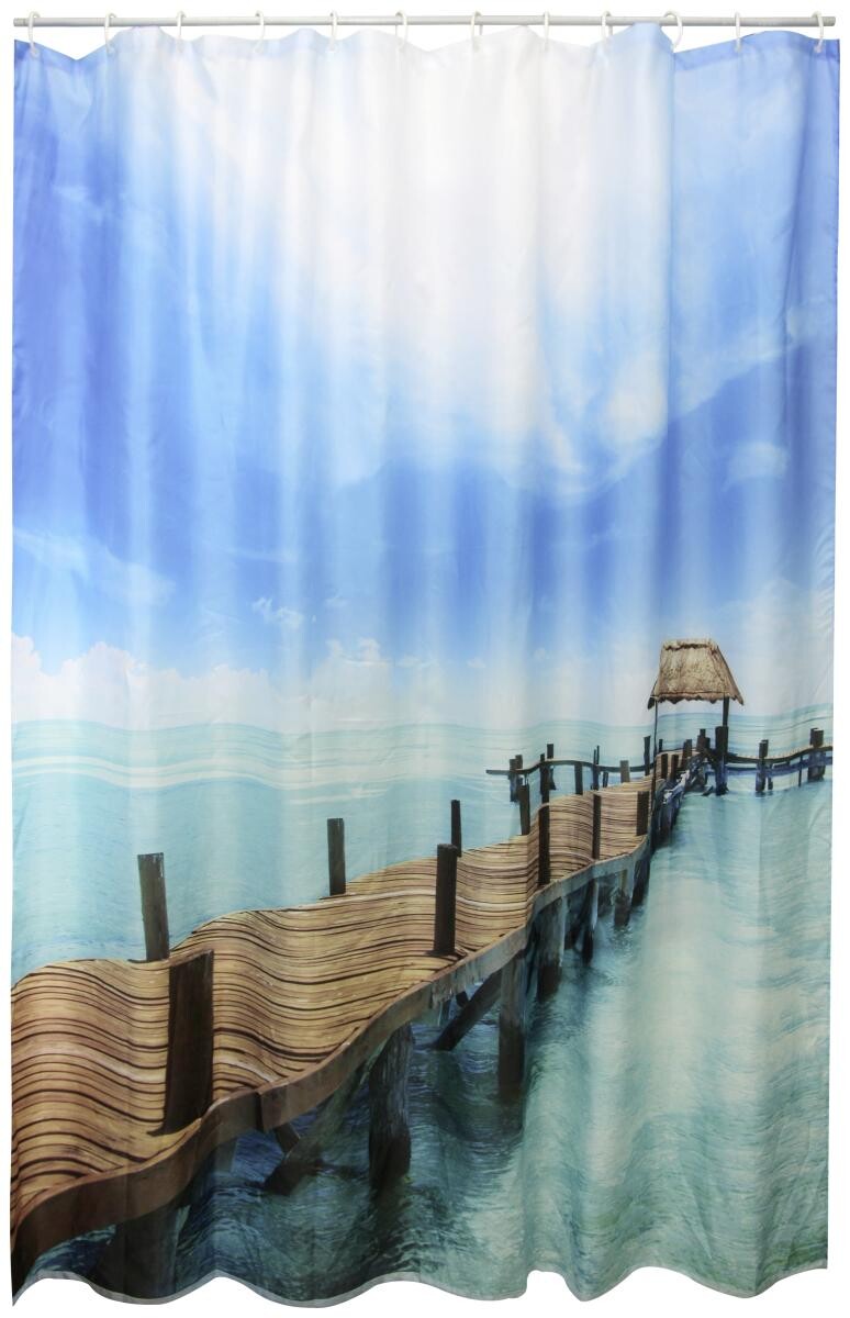 Acus Duschvorhang blau weiß braun Kunststoff B/L: ca. 180x200 cm