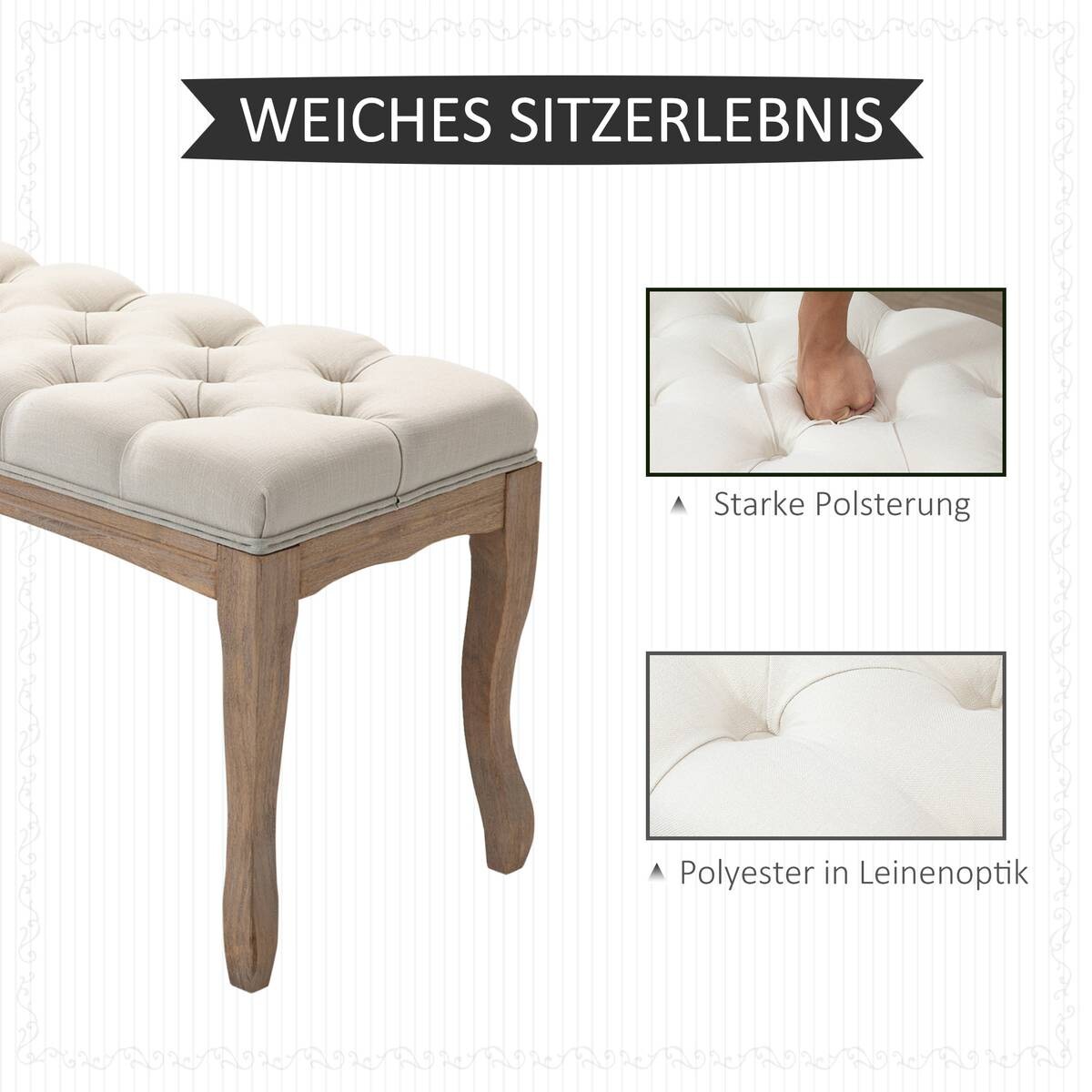 Polsterbank 837-178BG beige B/H/T: ca. 110x48x40 cm