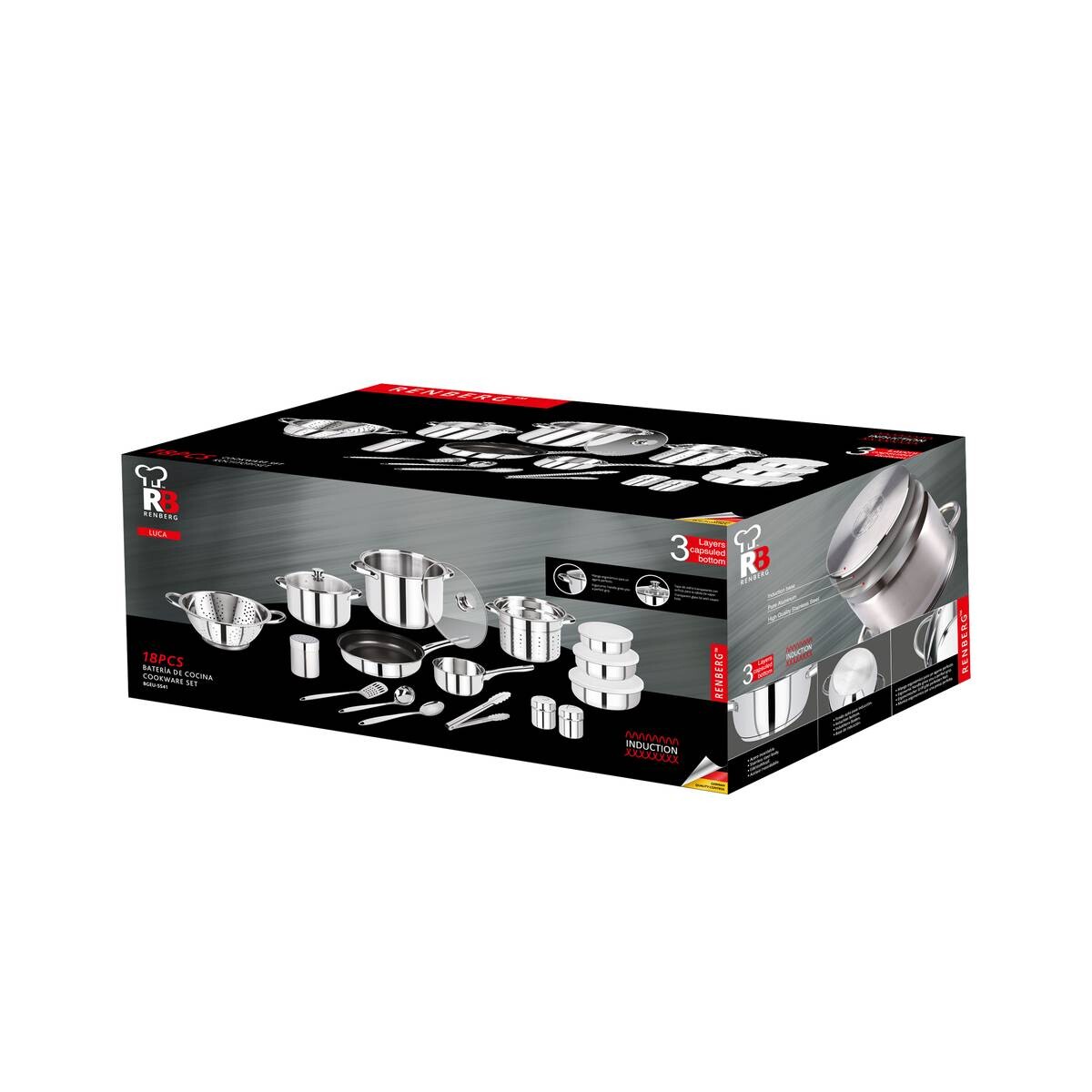 RENBERG Topfset Luca silber Edelstahl 18 tlg.