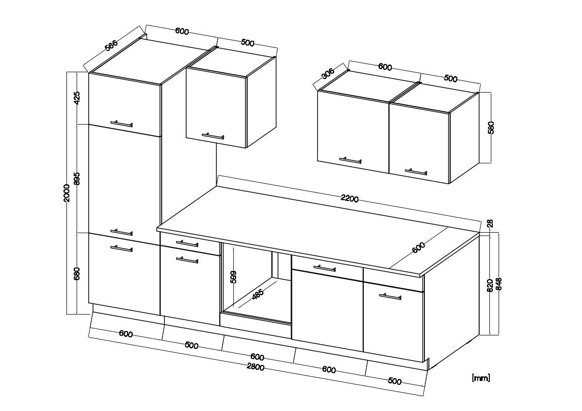 Küchenblock Max II Cashmere Eiche Nachbildung B/H/T: ca. 280x200x60 cm
