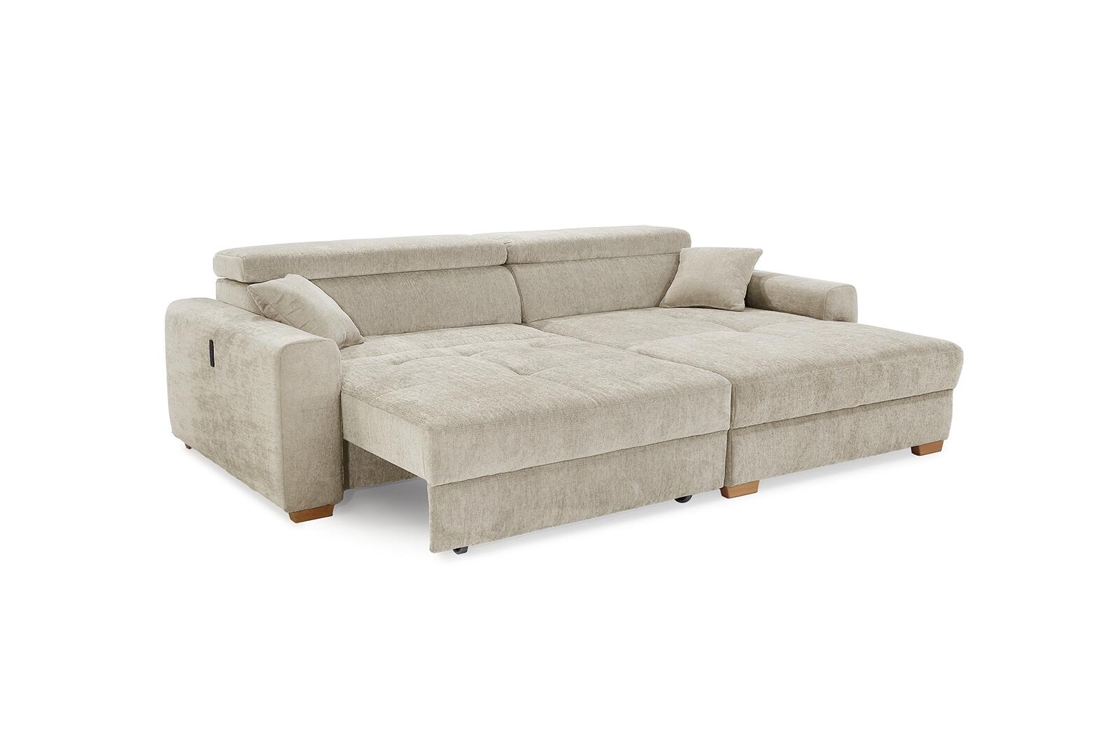 Ecksofa mit elektrischer XXL Sitztiefenverstellung beige Flachgewebe B/H/T: ca. 277x109x187 cm