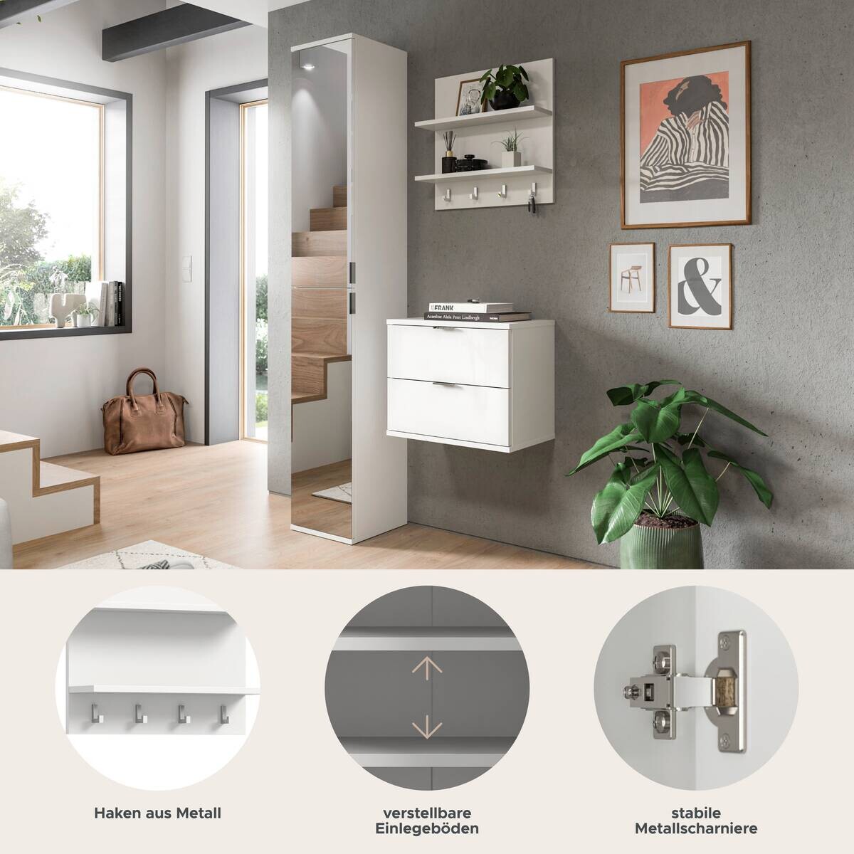 Garderobe PROJEKT X weiß weiß Hochglanz B/H/T: ca. 82x191x37 cm