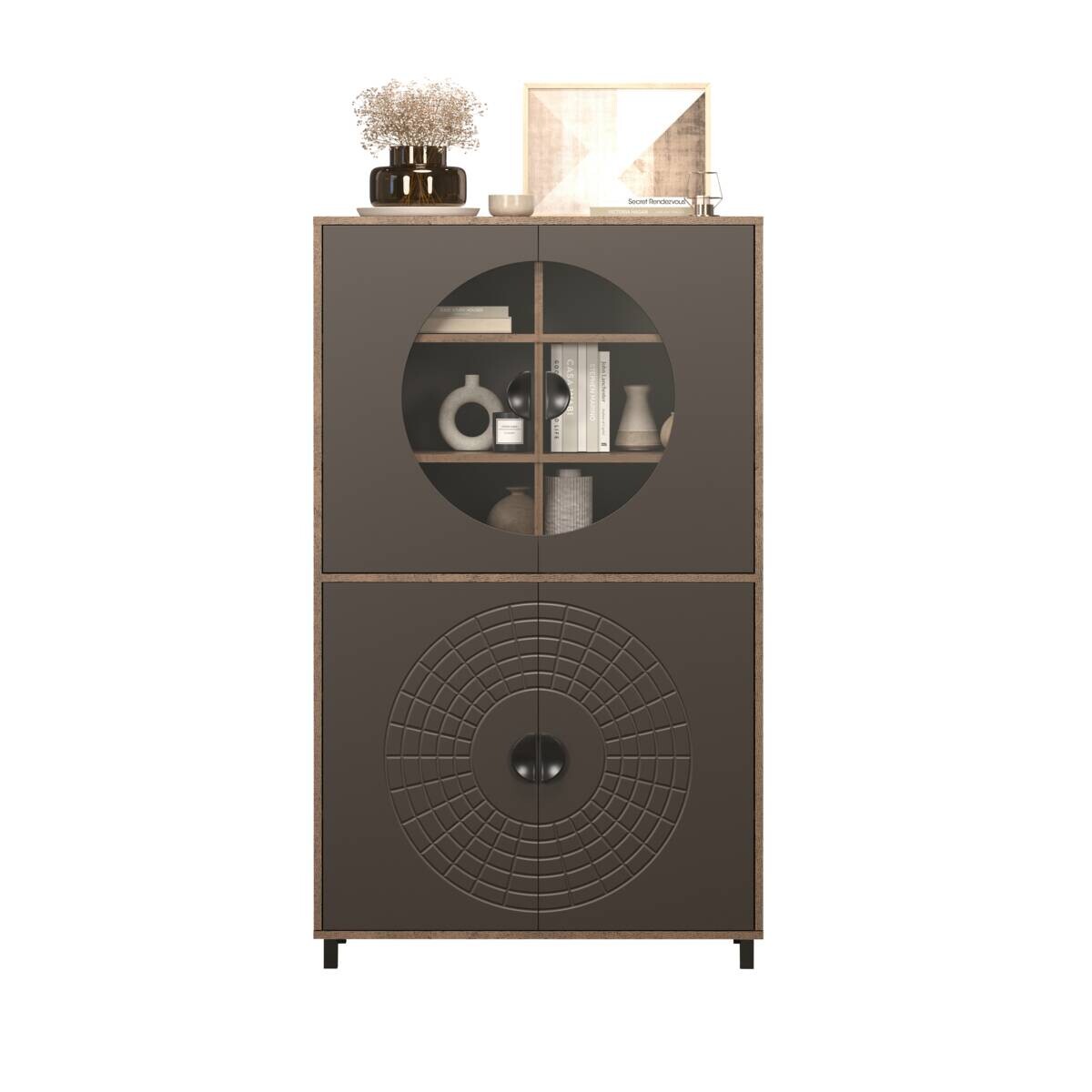 Highboardvitrine Fusion Eiche dunkel Nachbildung bronze Optik B/H/T: ca. 97x163x42 cm