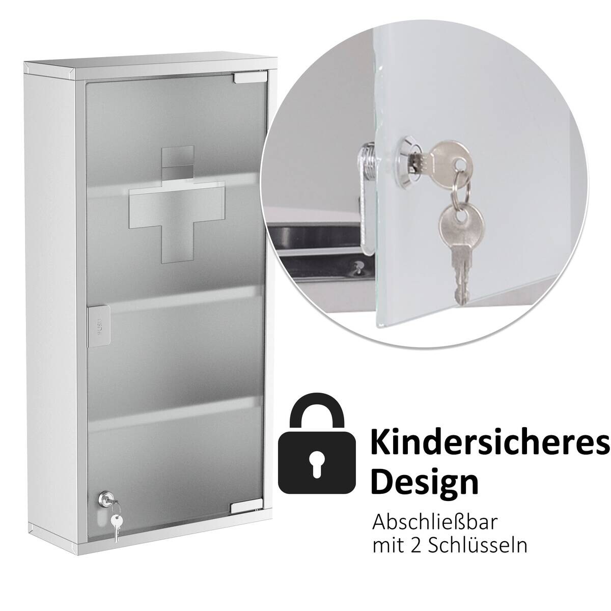 Medizinschrank silber Glas B/H/L: ca. 12x30x60 cm