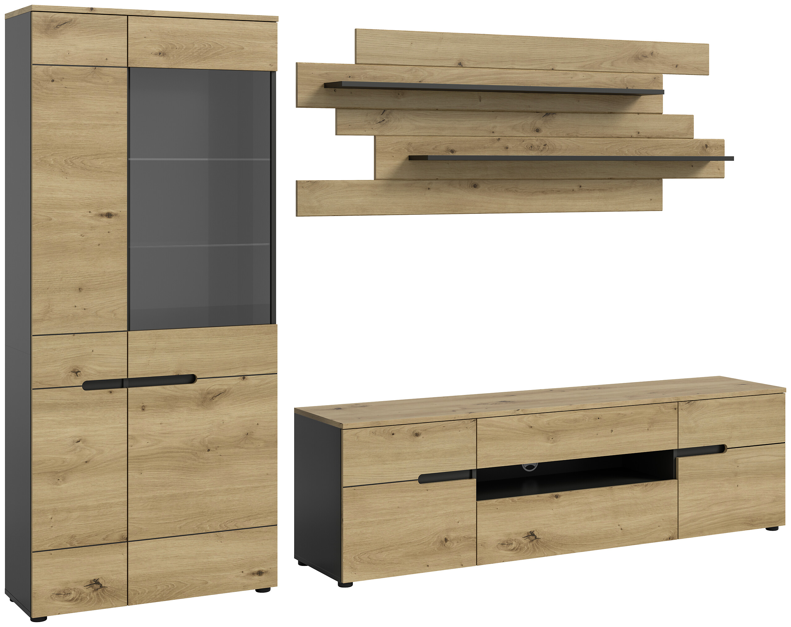 Wohnwand Canu basaltgrau Nachbildung Artisan Oak Nachbildung B/H/T: ca. 280x190x44 cm