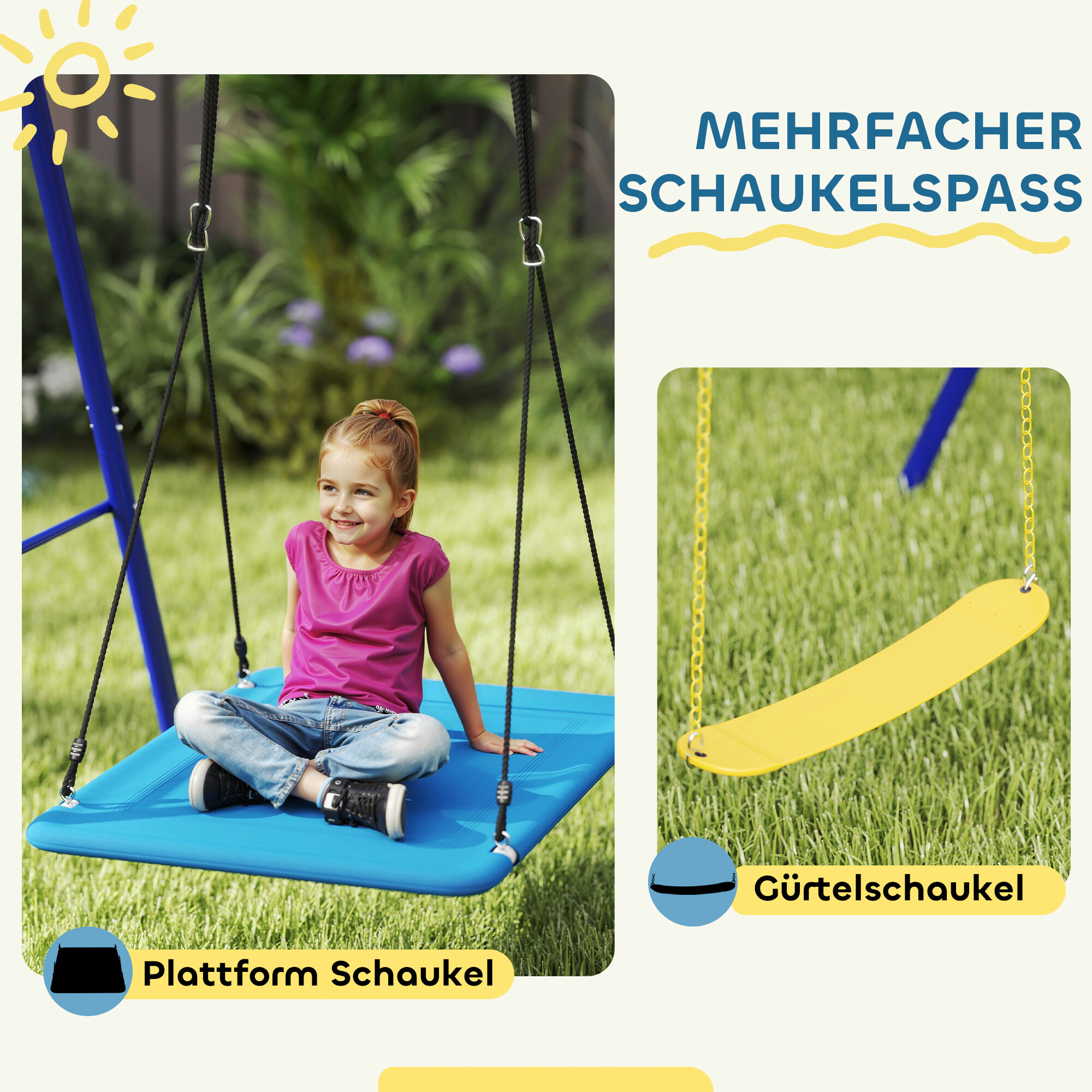 AIYAPLAY Kinderschaukel mehrfarbig B/H/L: ca. 180x184x365 cm