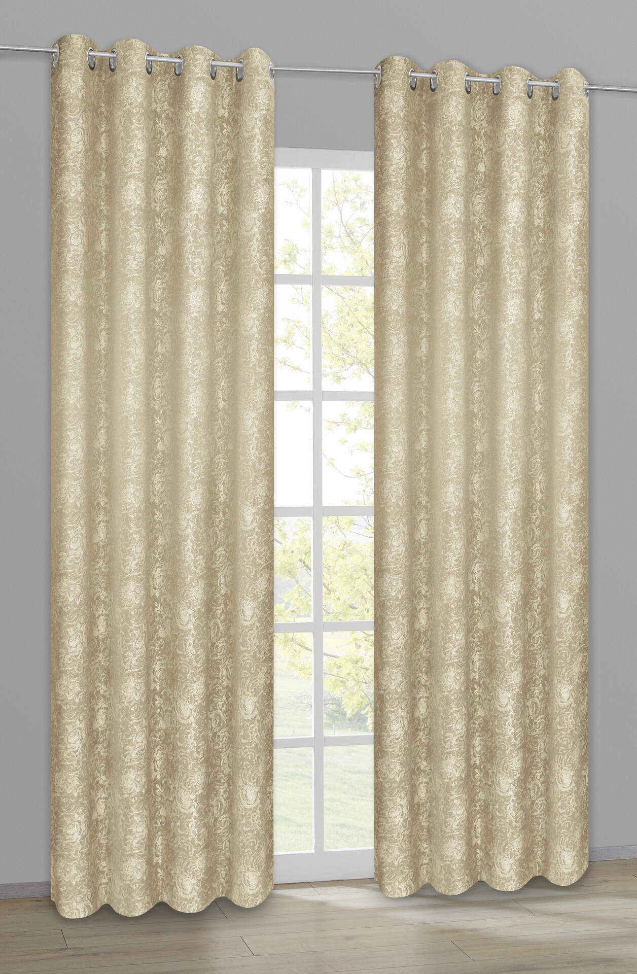 POCOline Ösenvorhang Roses beige B/H: ca. 140x245 cm