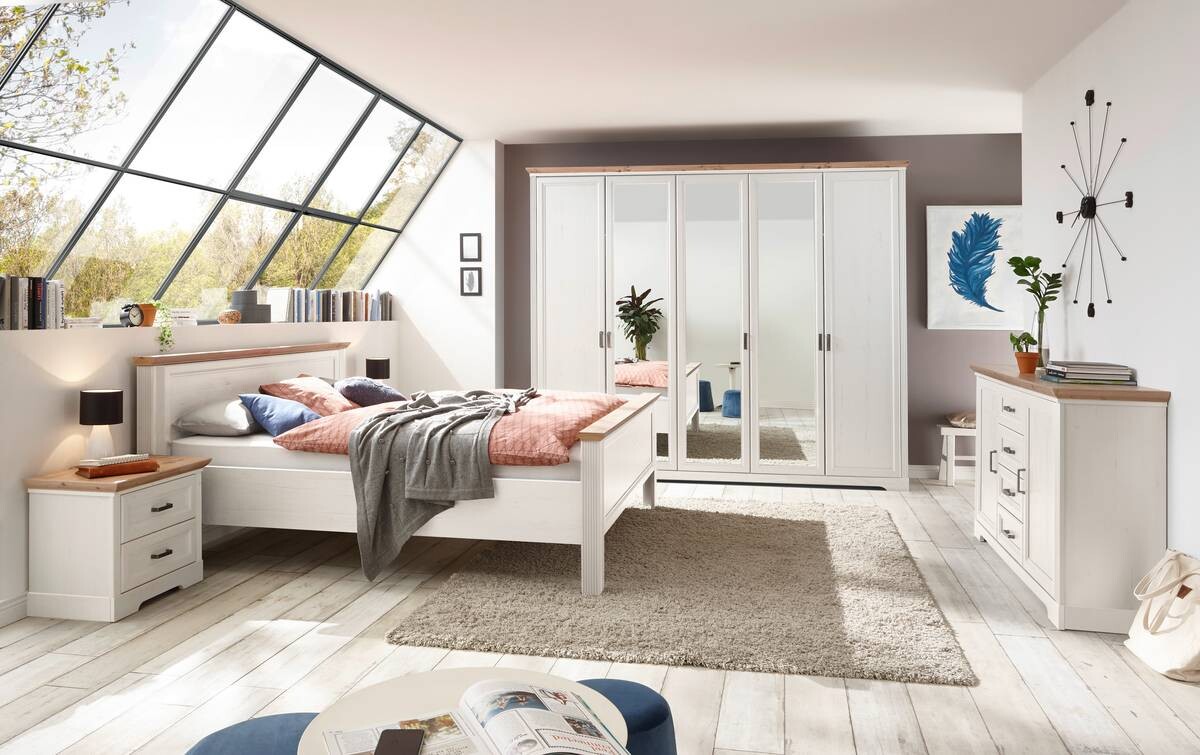 Bett Jasmin Eiche weiß B/H/T: ca. 205x98x215 cm Liegefläche B/L: ca. 180x200 cm