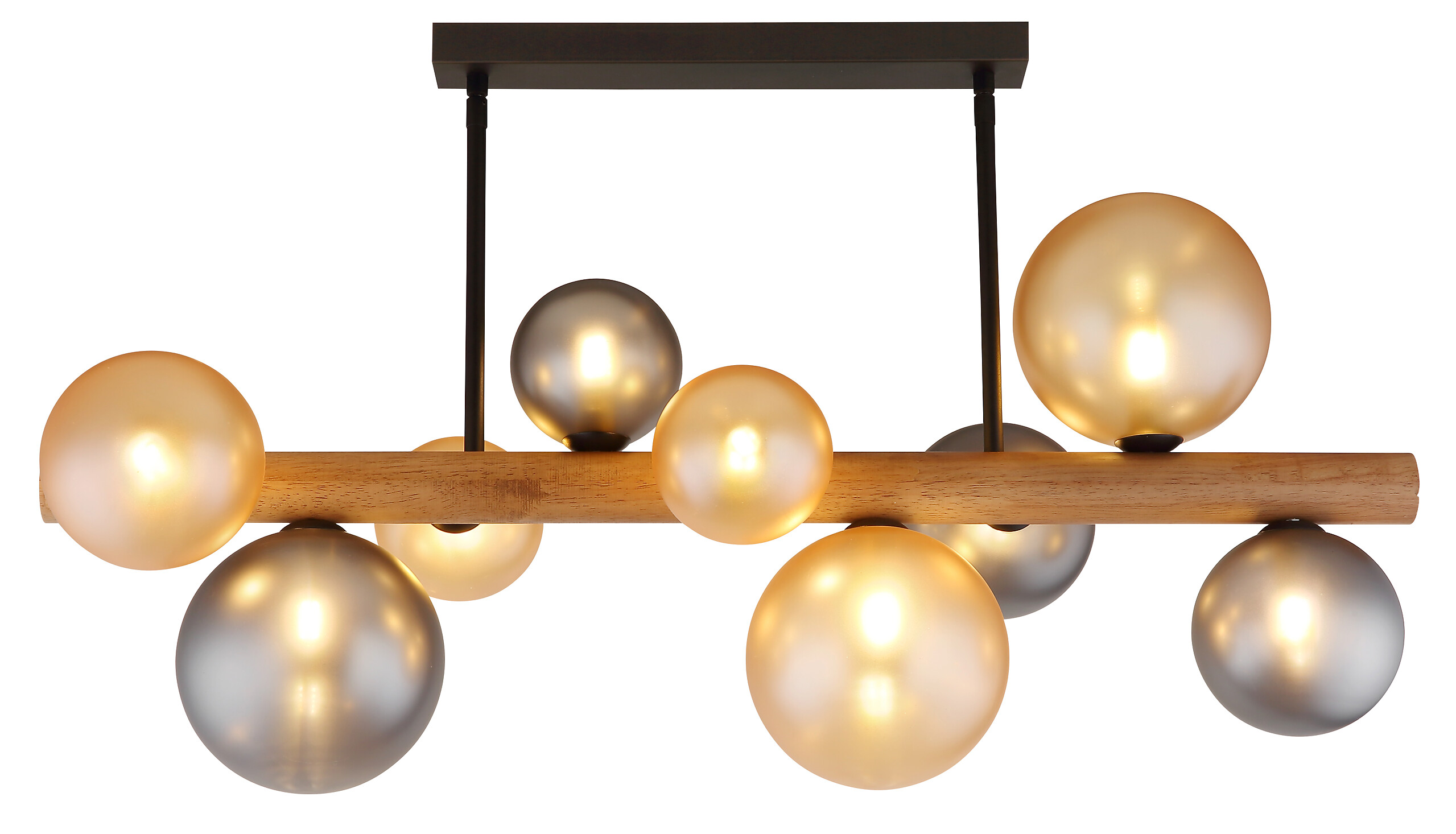 GLOBO LED-Deckenleuchte amber Rauch dunkelbraun Holz Glas Metall B/H/L: ca. 29x45x78 cm 9 Brennstellen