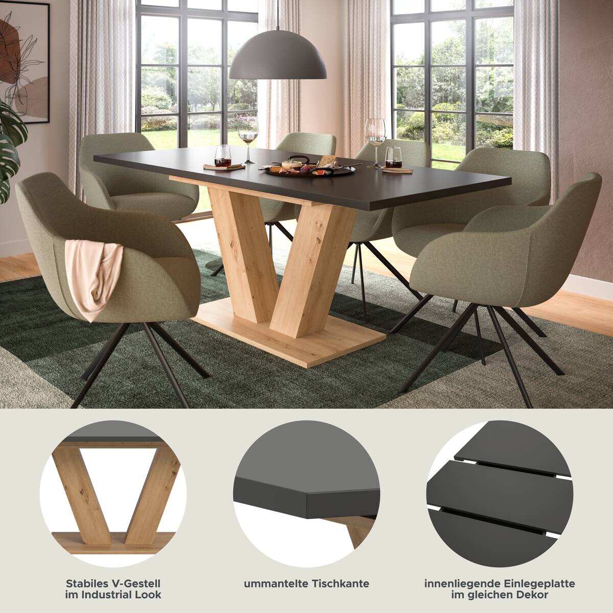 Esstisch MOTION grau Artisan Nachbildung B/H/T: ca. 150x76x90 cm