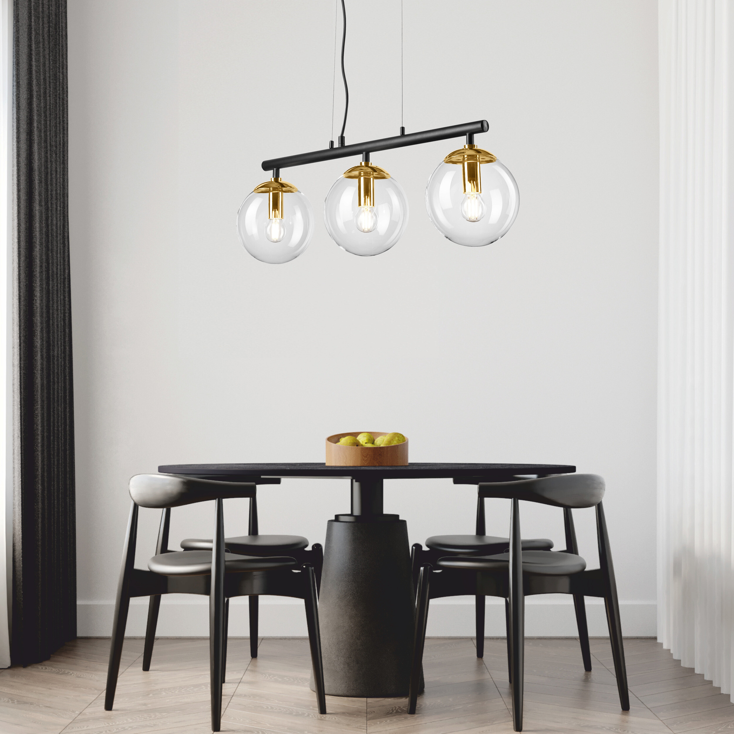 Lamkur Deckenleuchte gold Stahl Glas B/H/L: ca. 12x150x70 cm E14 3 Brennstellen