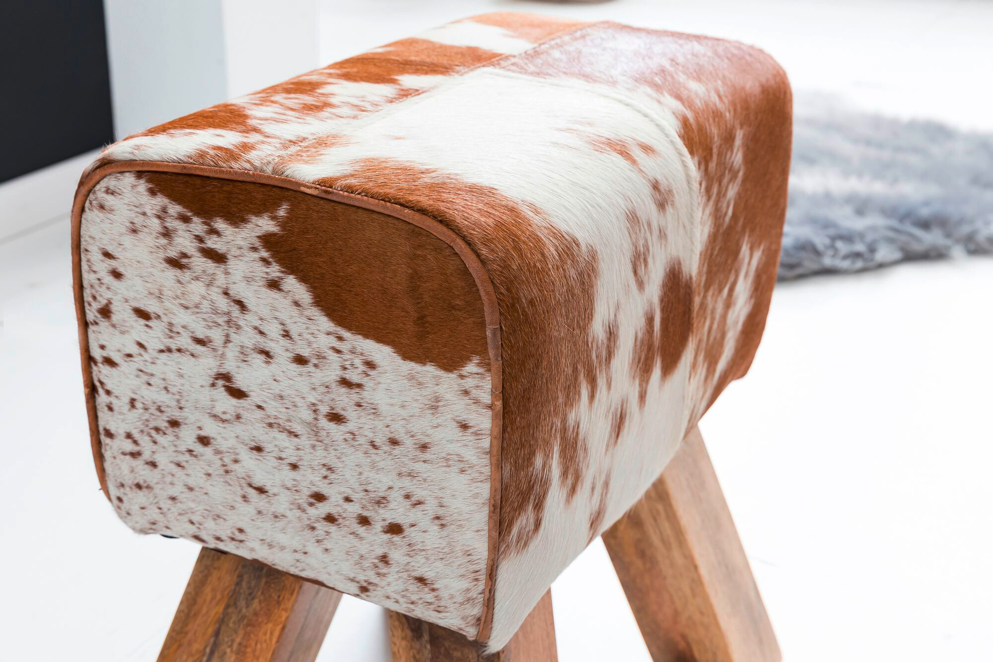 Wohnling Sitzhocker natur natur Leder Echtholz B/H/T: ca. 40x47x25 cm