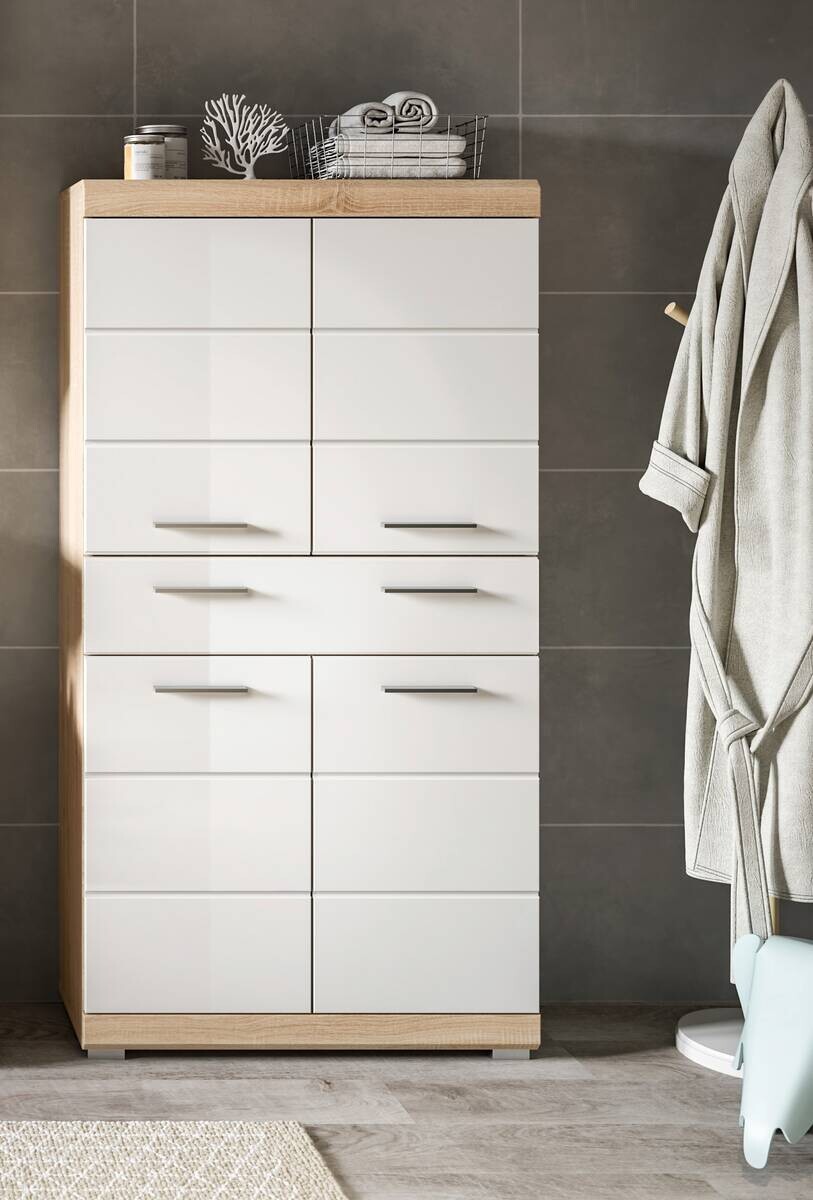 Midischrank Lambada Eiche Sonoma Nachbildung weiß Hochglanz B/H/T: ca. 74x141x31 cm