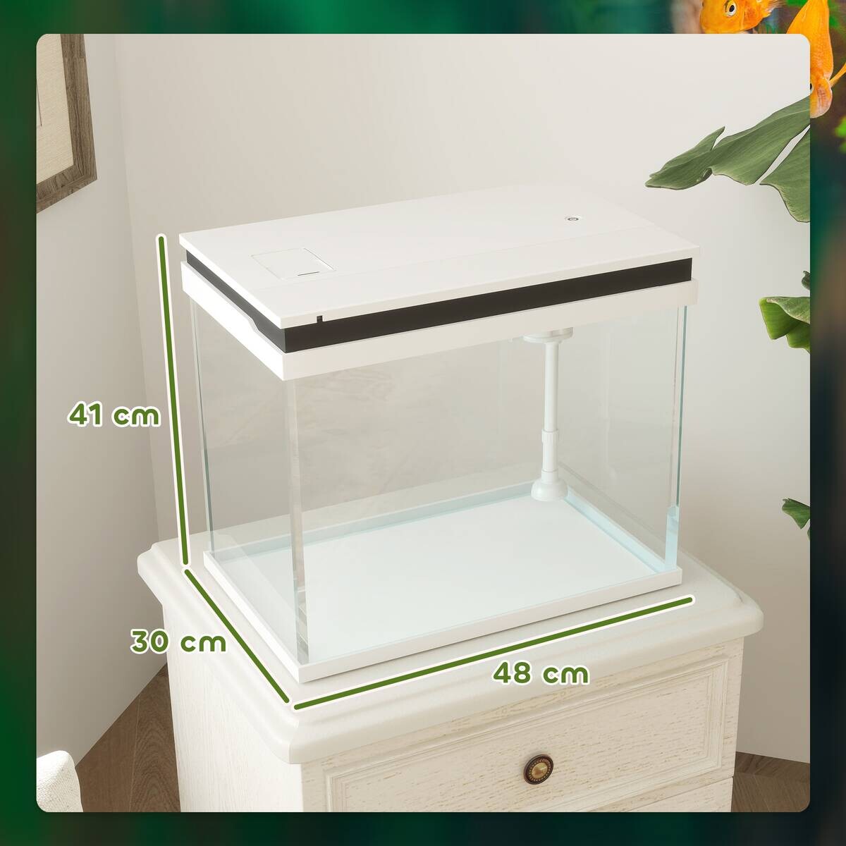 PawHut Aquarium weiß Glas B/H/L: ca. 30x41x48 cm