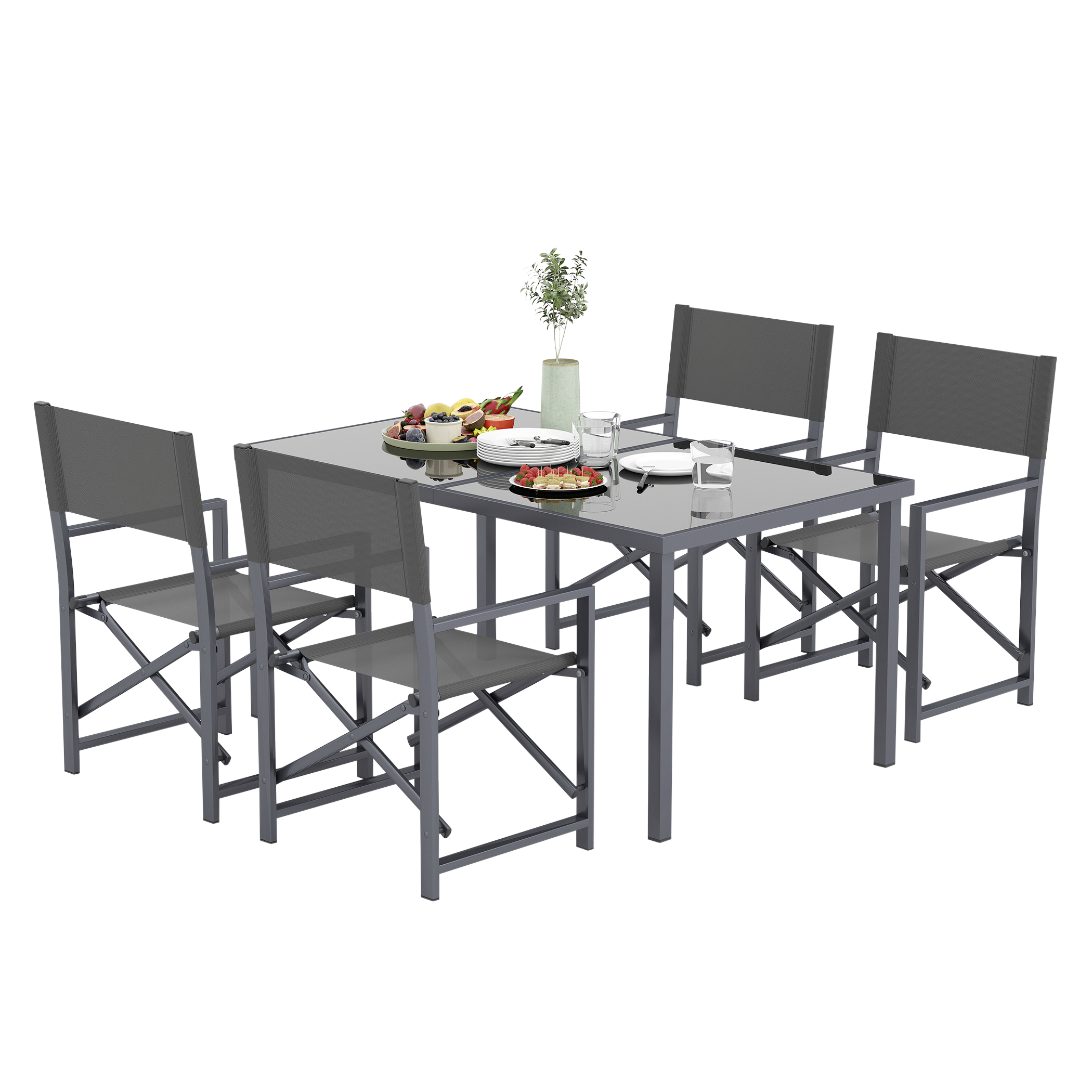 Outsunny Gartenmöbel-Set grau Stahl B/H/L: ca. 90x72x150 cm