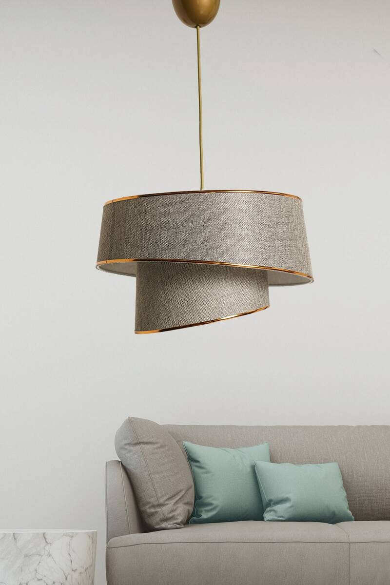 Opviq Pendelleuchte Barette gold beige Stoff Metall B/H/L: ca. 32x70x32 cm E27 1 Brennstellen