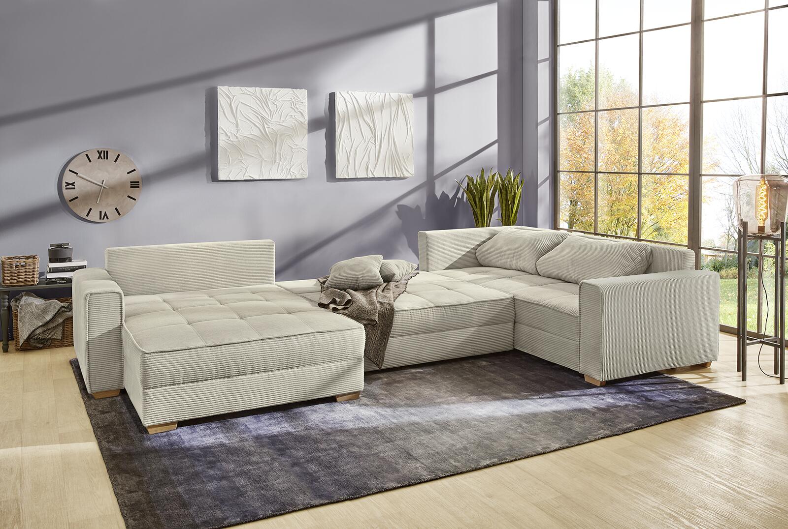 Wohnlandschaft Greige Microfaser B/H/T: ca. 379x86x227 cm