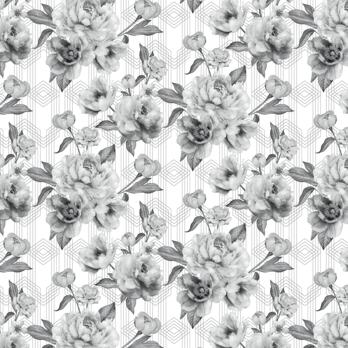 UGEPA Papiertapete Blumen grau weiß B/L: ca. 53x1005 cm glitzernd