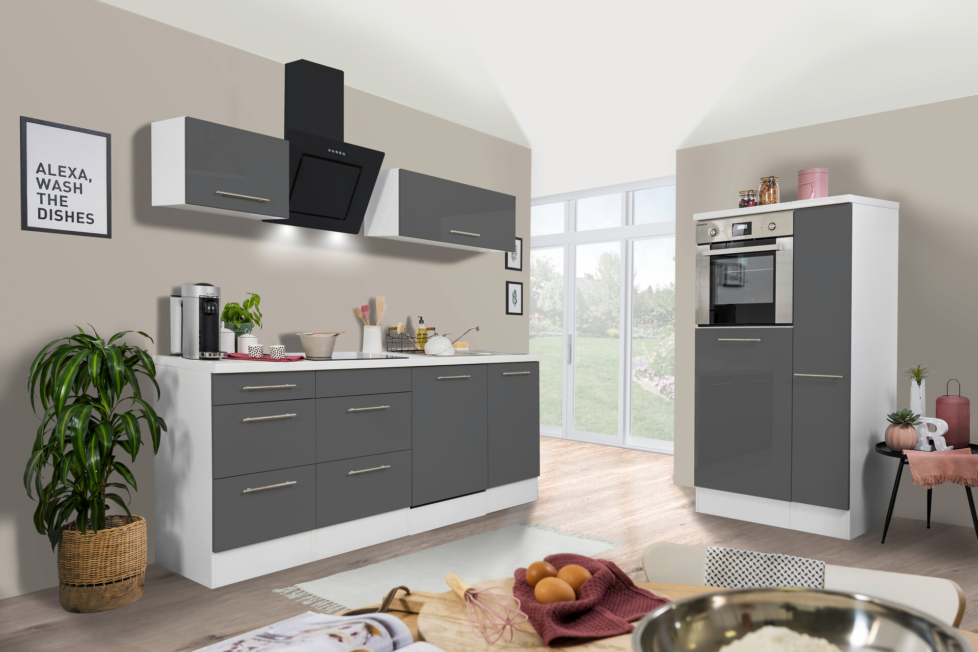 Respekta Küchenblock Amanda grau Hochglanz B/H/T: ca. 310x200x60 cm