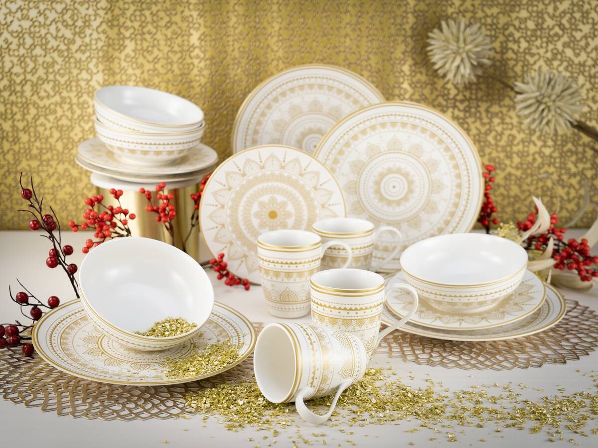 CreaTable Kombiservice MANDALA GOLD weiß Steinzeug 16 tlg. CreaTable Kombiservice MANDALA GOLD weiß Steinzeug 16 tlg.