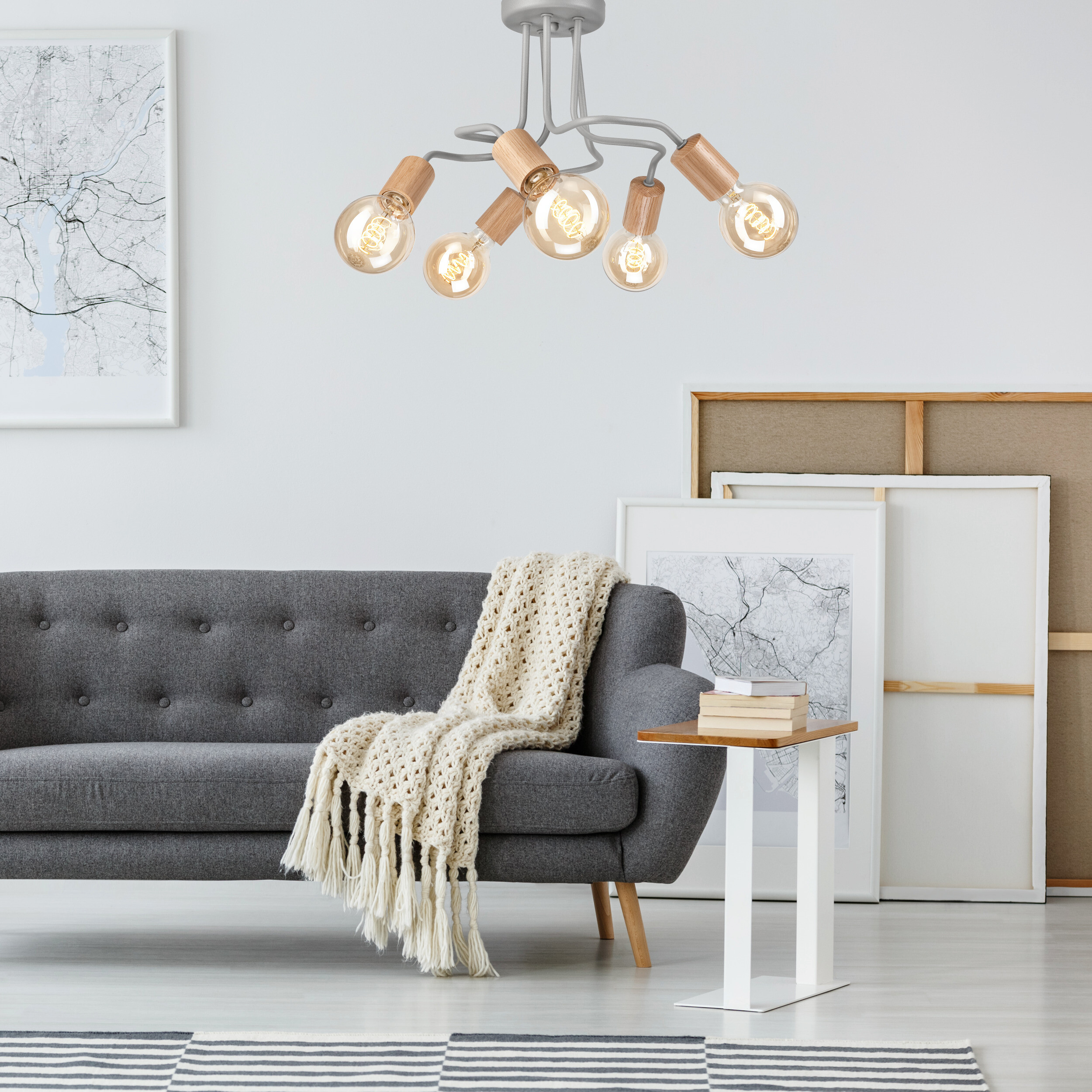 Lamkur Deckenleuchte braun Glas Stahl B/H/L: ca. 44x26x44 cm E27 5 Brennstellen