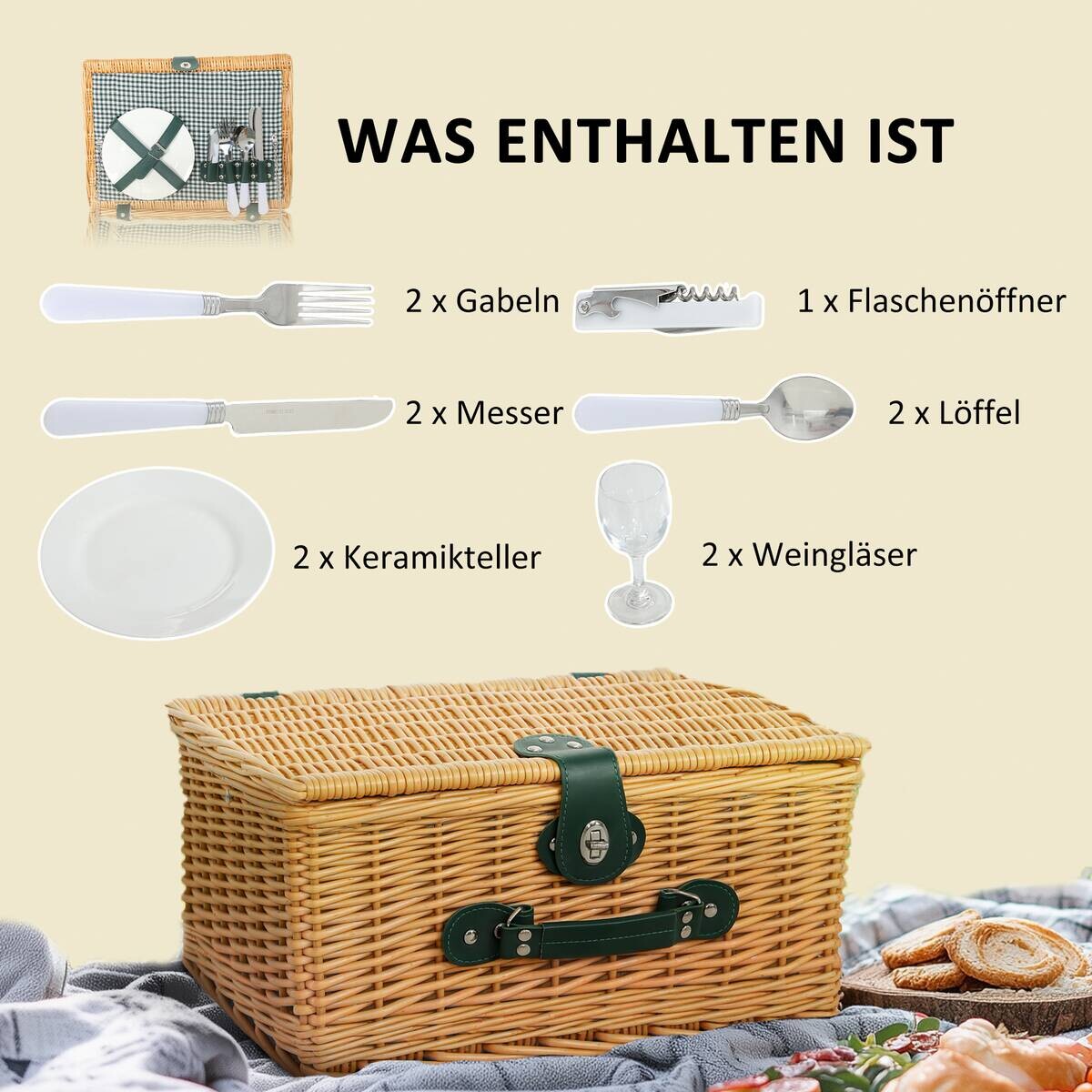 Outsunny Picknickkorb braun Weide B/H/L: ca. 30x20x40 cm