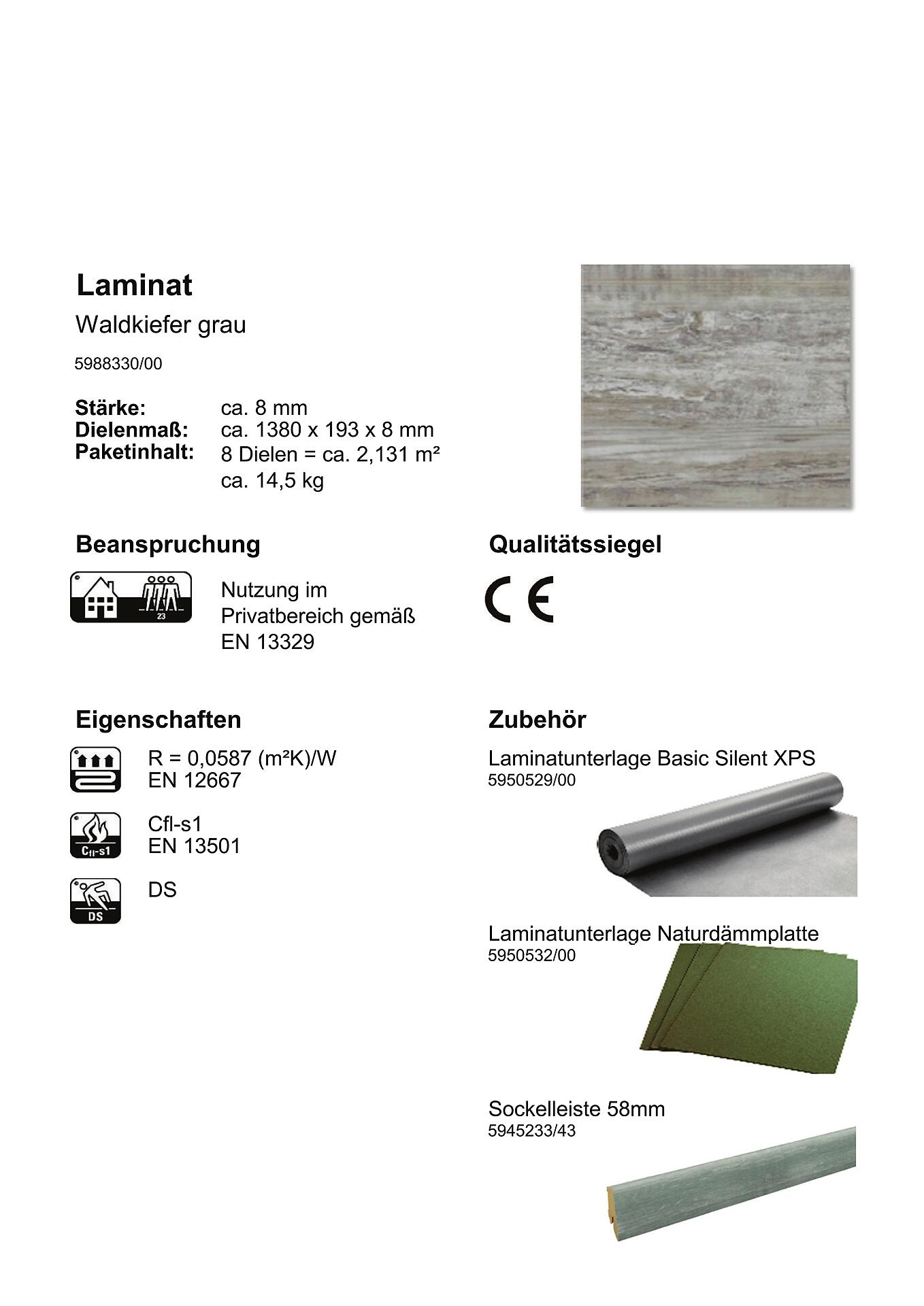 Laminatboden Waldkiefer ca. 2,131 m² im Paket  B/L: ca. 19,3x138 cm pro Paket