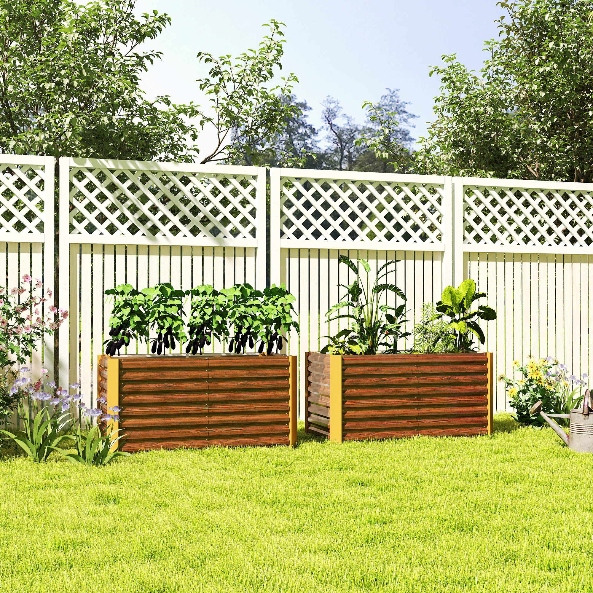 Outsunny Hochbeet 2er Set braun Stahl B/H/L: ca. 60x60x120 cm