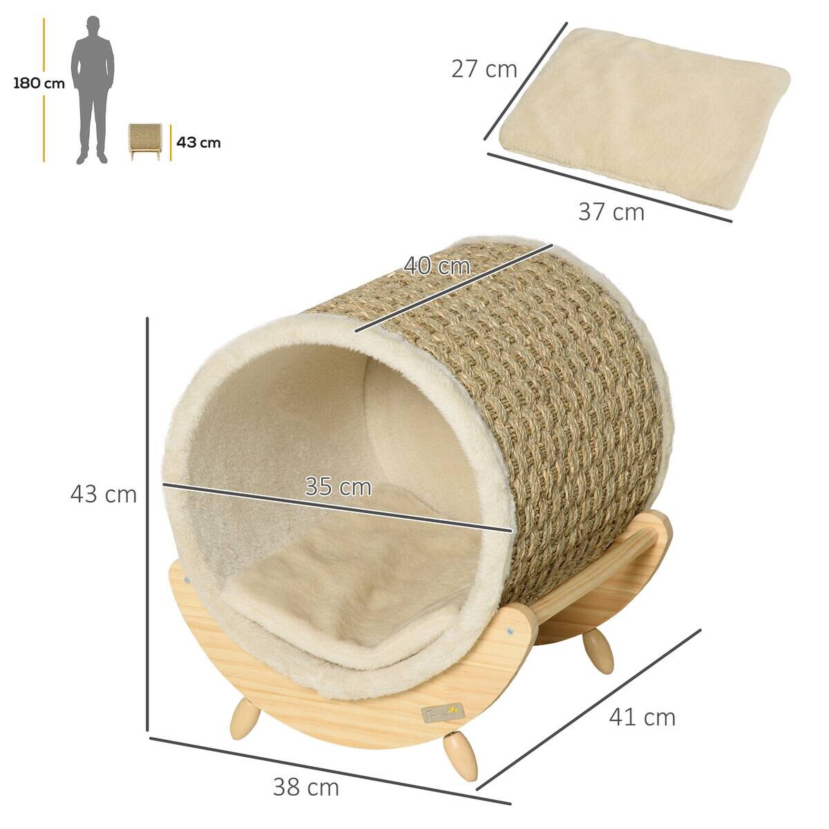 PawHut Katzen-Zubehör beige Kiefer B/H/L: ca. 38x41x43 cm