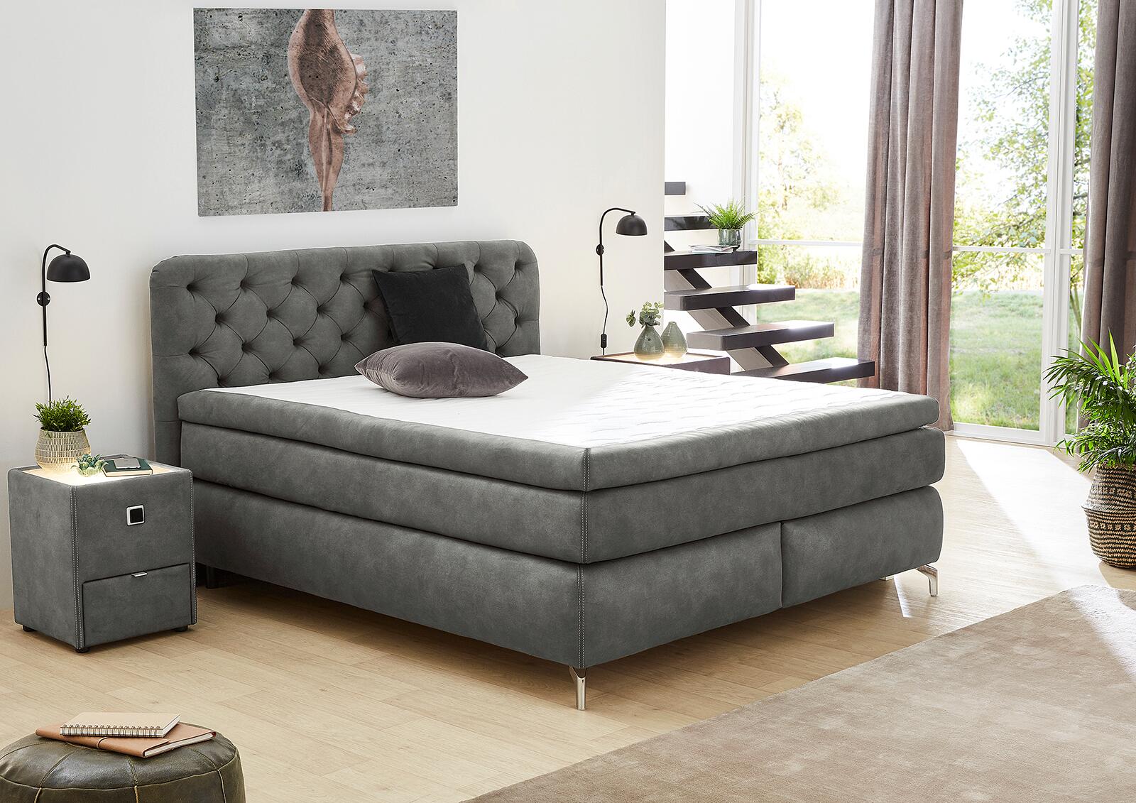 Boxspringbett  grau Liegefläche B/L: ca. 180x200 cm