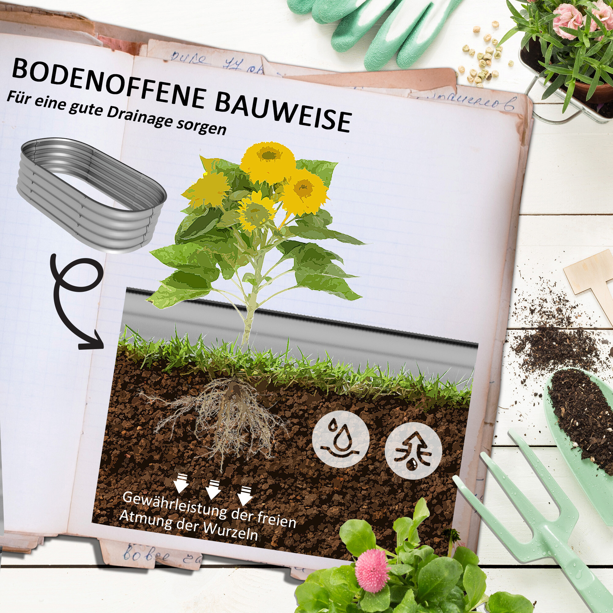 Outsunny Hochbeet silber Metall B/H/L: ca. 62x30x105 cm